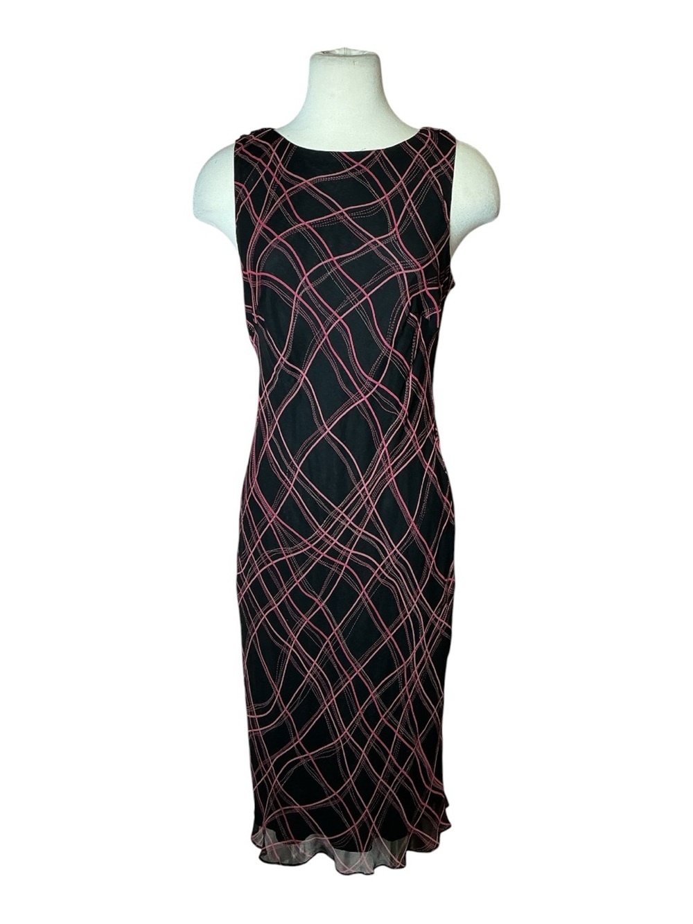 Vintage Y2K Robbie Bee Cowl Back High Neck Striped Midi Dress